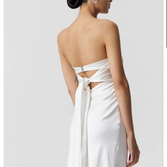 Third Form Satin Tie Back Strapless MIDI Wave Dress Size 4 - Picture 2 of 3